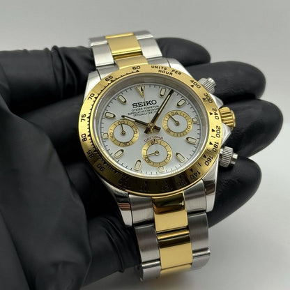 Daytona Seiko Custom Mod |  Silver  -  Gold  (White)