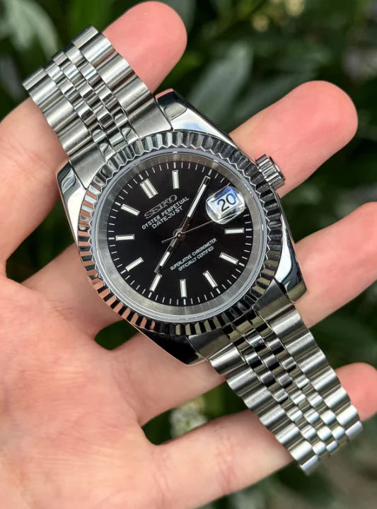 Seiko Date Just 36'mm Automatic Homage Mod Watch -Black