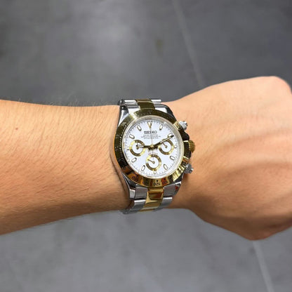 Daytona Seiko Custom Mod |  Silver  -  Gold  (White)