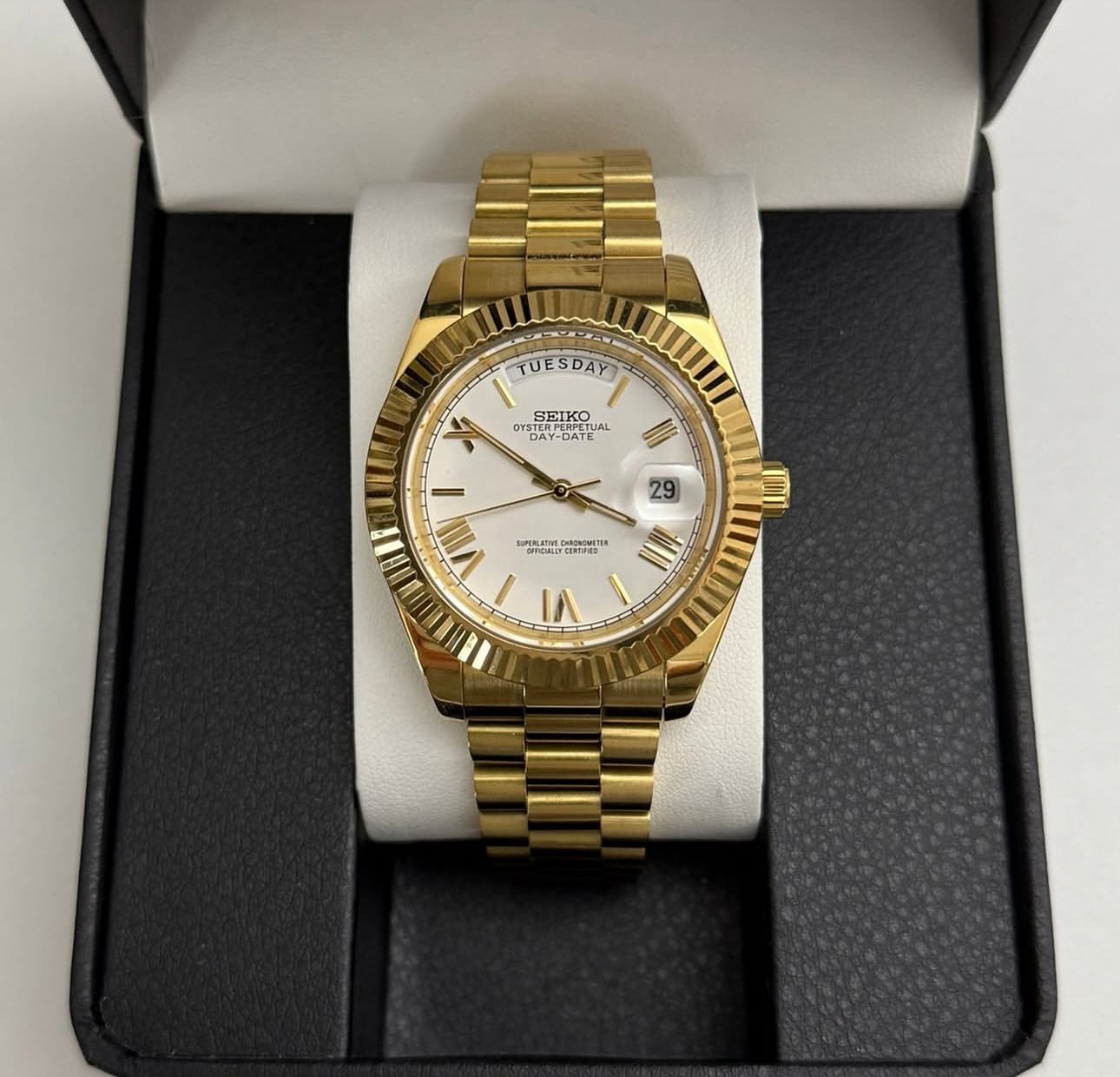 Seiko "Day-Date" Yellow Gold & White Roman