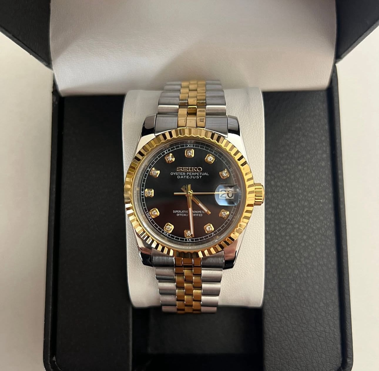 Seiko "Datejust" - Two-Tone Gold & Black Diamond Dial