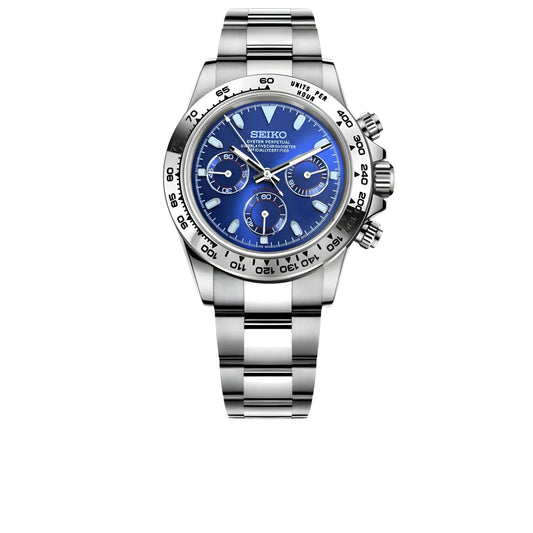 Daytona Custom Seiko Mod |  Silver  -  Blue