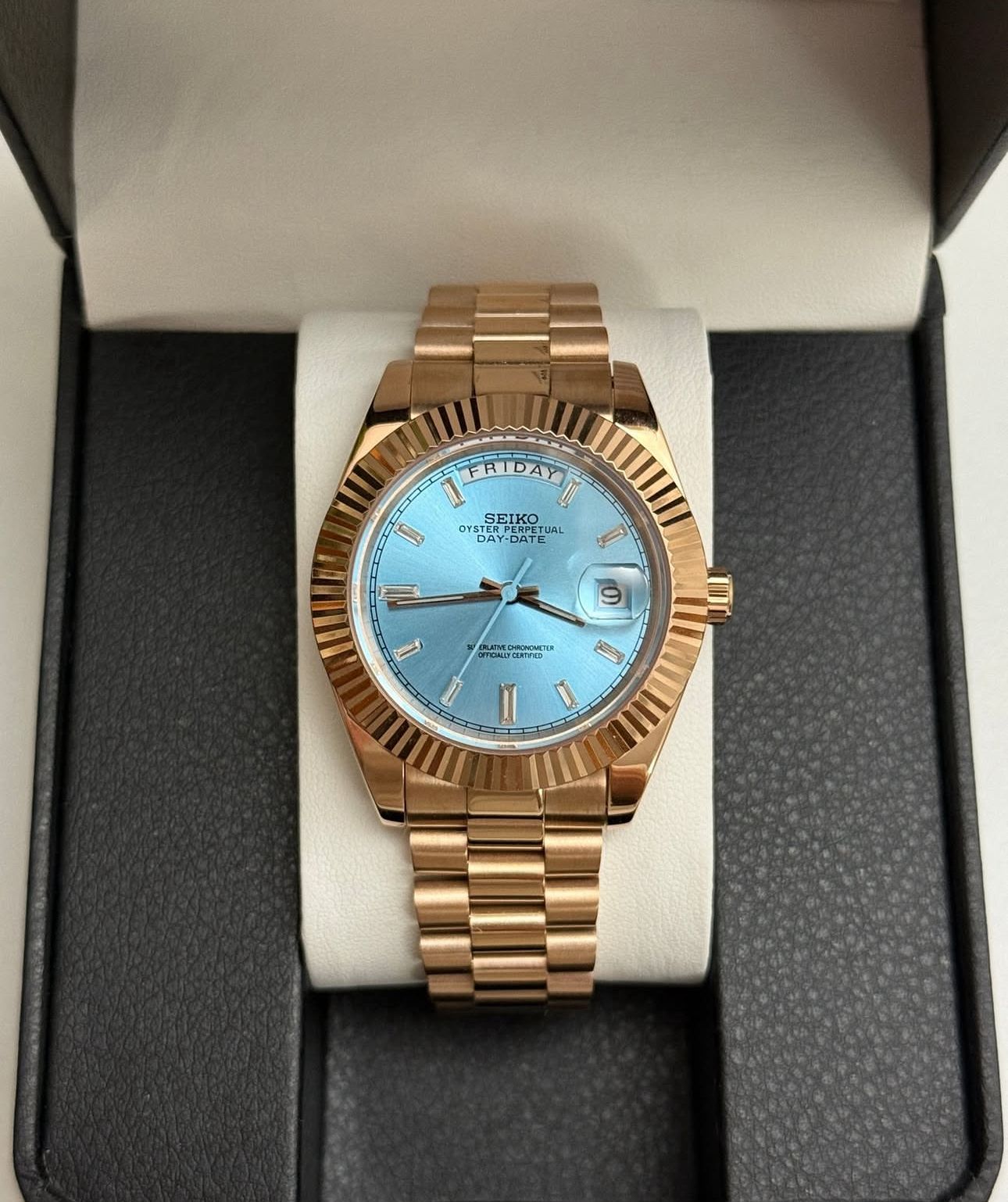 Seiko "Day-Date" Rose Gold & Ice Blue