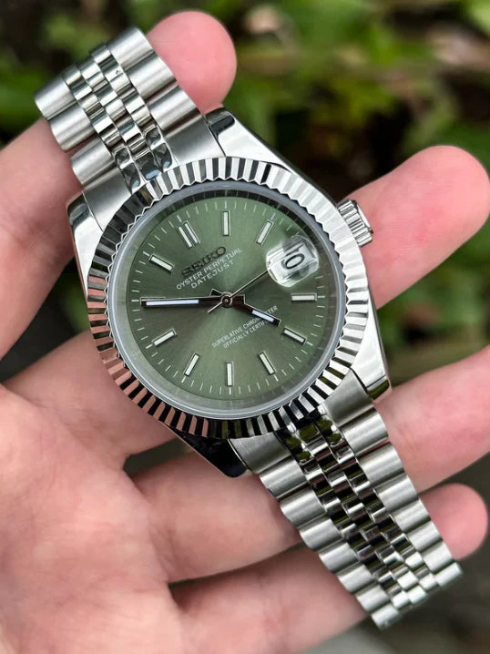 Seiko Date Just Olive Green 36'mm Automatic Homage Mod Watch