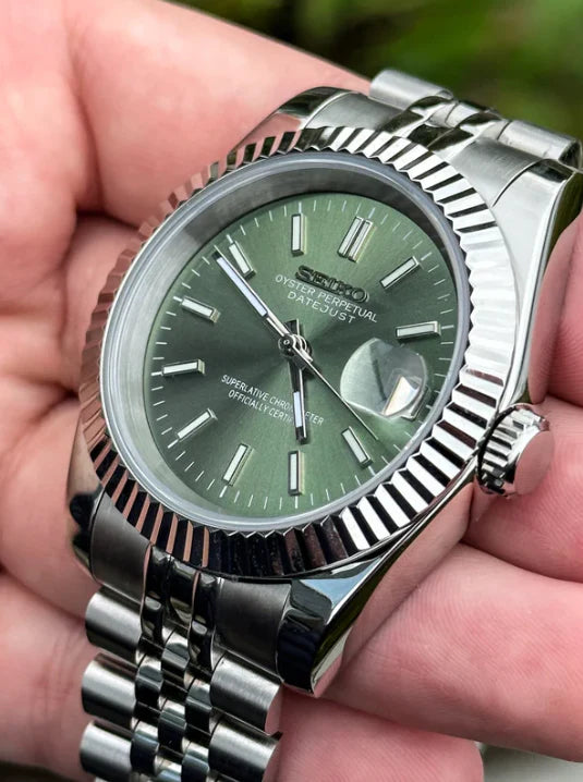 Seiko Date Just Olive Green 36'mm Automatic Homage Mod Watch