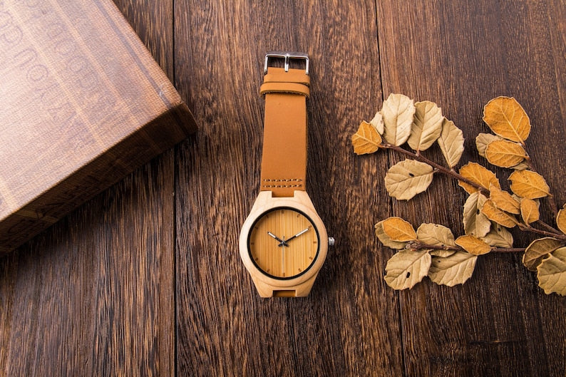 Wooden With Leather Belt Women Watch