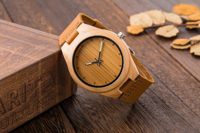 Wooden With Leather Belt Women Watch