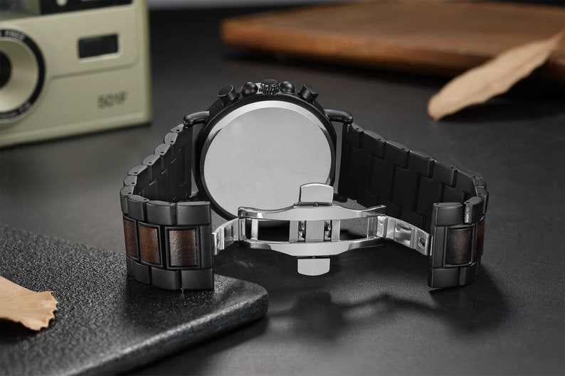 Black Wooden Chain Look Quartz Watch