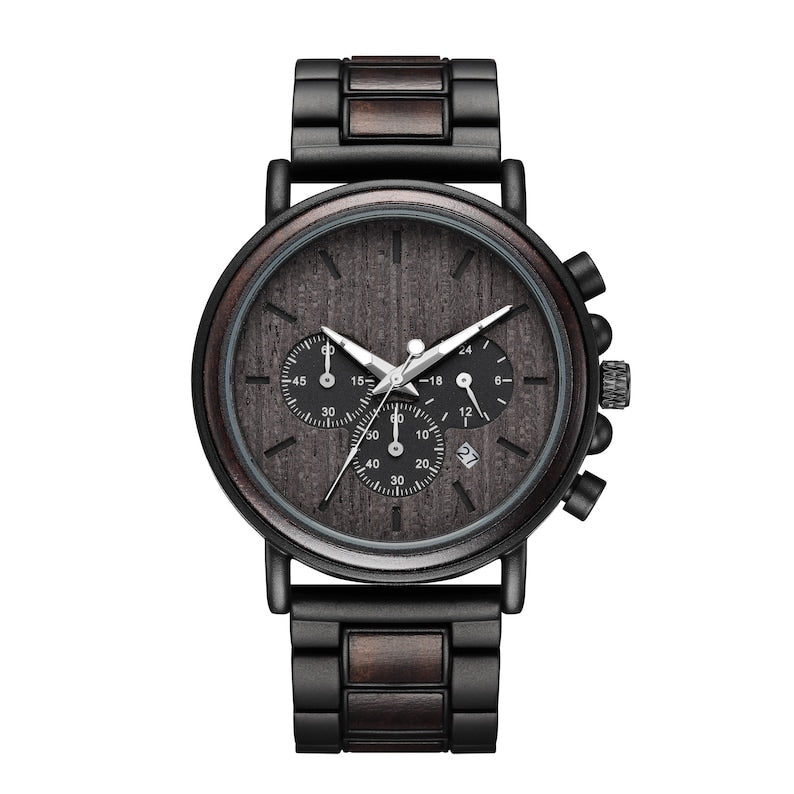 Black Wooden Chain Look Quartz Watch