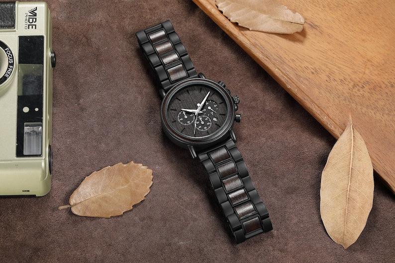 Black Wooden Chain Look Quartz Watch