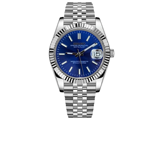 Seiko Date just Dark Blue 36'mm Automatic Homage Mod Watch