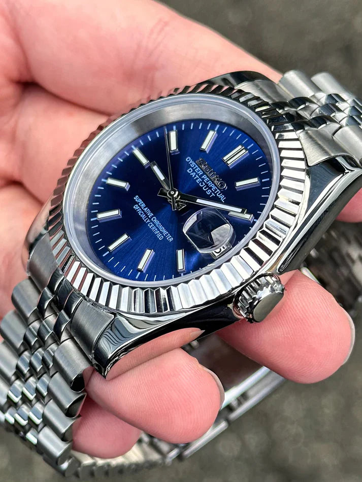 Seiko Date just Dark Blue 36'mm Automatic Homage Mod Watch