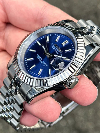 Seiko Date just Dark Blue 36'mm Automatic Homage Mod Watch