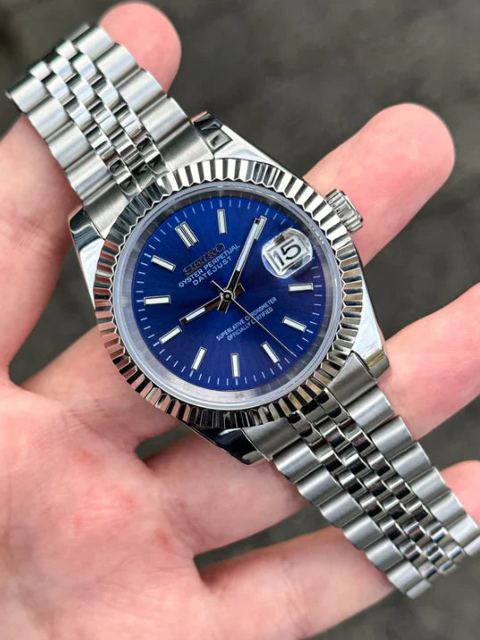 Seiko Date just Dark Blue 36'mm Automatic Homage Mod Watch