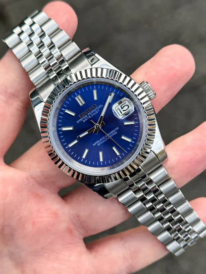 Seiko Date just Dark Blue 36'mm Automatic Homage Mod Watch